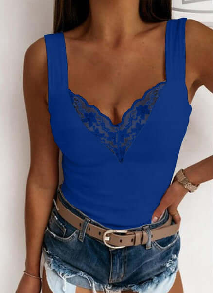 Women's Fitted Sleeveless V-Neck Lace Top