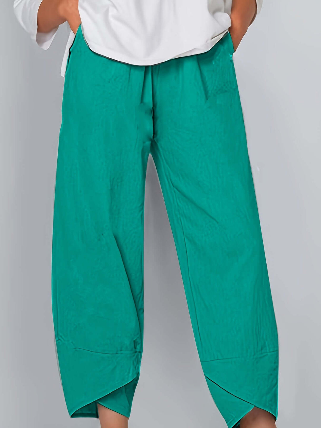 Women's Wide Leg Cropped Trousers: Relaxed Fit, Asymmetric Hem