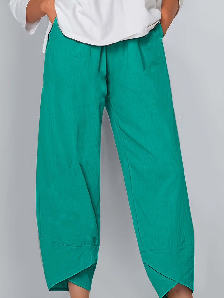 Women's Wide Leg Cropped Trousers: Relaxed Fit, Asymmetric Hem