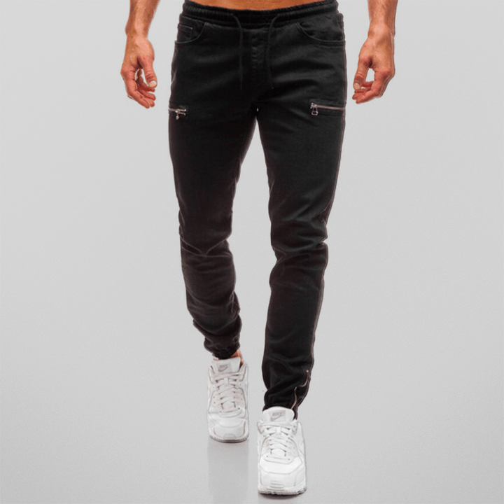 Men's Tapered Fit Stretch Denim Joggers with Elastic Waist