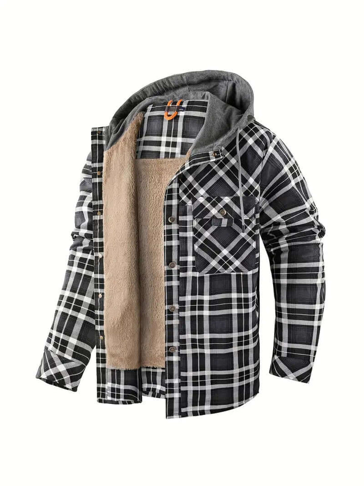 Men's Hooded Checked Regular Fit Jacket