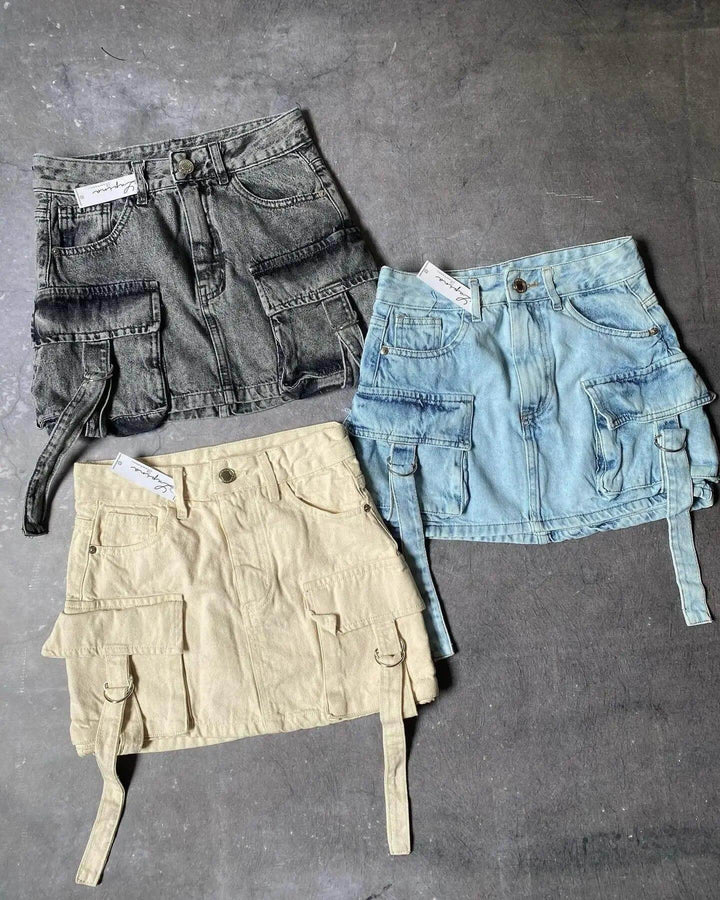 Women's A-Line Denim Mini Skirt with Pockets