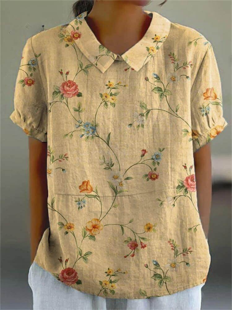 Women's Retro Floral Print Cotton Shirt