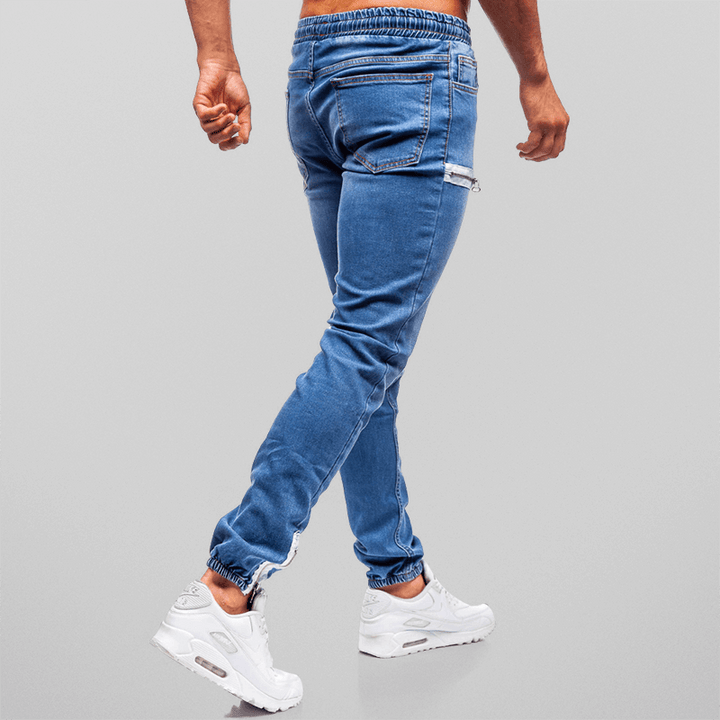 Men's Tapered Fit Stretch Denim Joggers with Elastic Waist