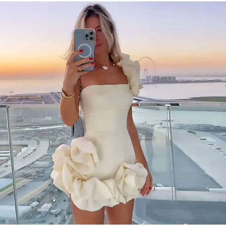 Women's Mini Ruffle Dress: Strapless, Fitted Party Dress