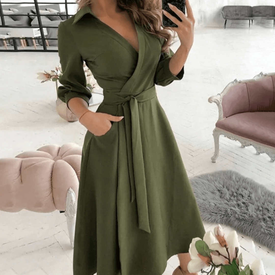 Women's Belted Wrap Midi Dress: Elegant & Versatile