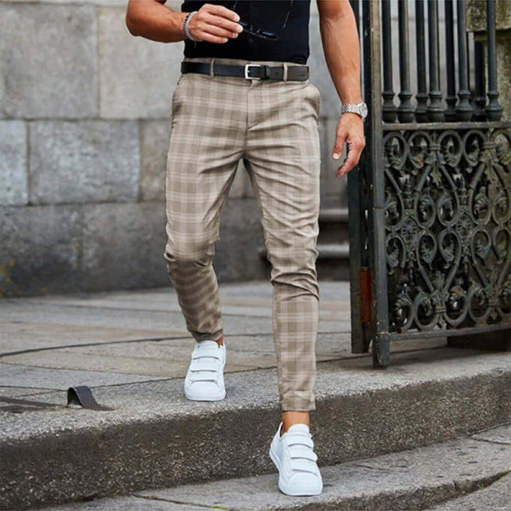 Men's Slim Fit Plaid Trousers: Smart Casual Tapered Leg Pants