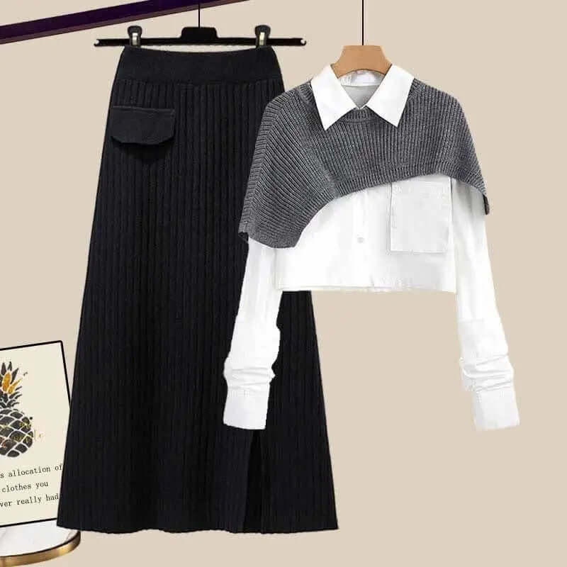 Women's High-Waisted Knitted Skirt Set