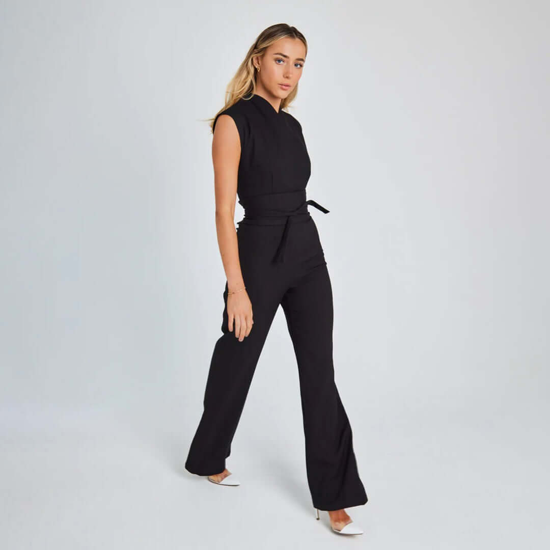 Women's Sleeveless Wide-Leg Jumpsuit with Waist Tie