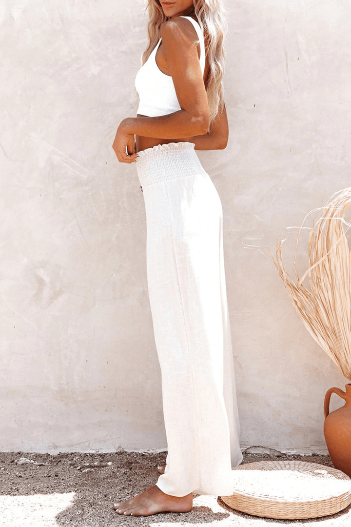 Women's Wide Leg Casual Trousers with Button Closure