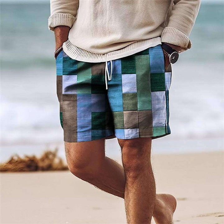 Men's Patchwork Knee-Length Shorts: Elastic Waist, Breathable