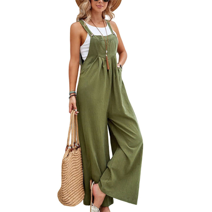 Women's Sleeveless Wide Leg Linen Jumpsuit