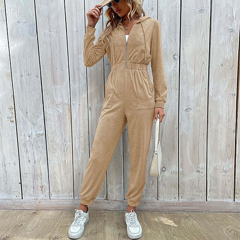 Women's Zip-Up Hooded Long Sleeve Jumpsuit