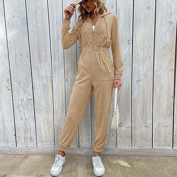 Women's Zip-Up Hooded Long Sleeve Jumpsuit