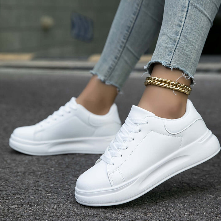 Women's White Leather Low-Top Sneakers