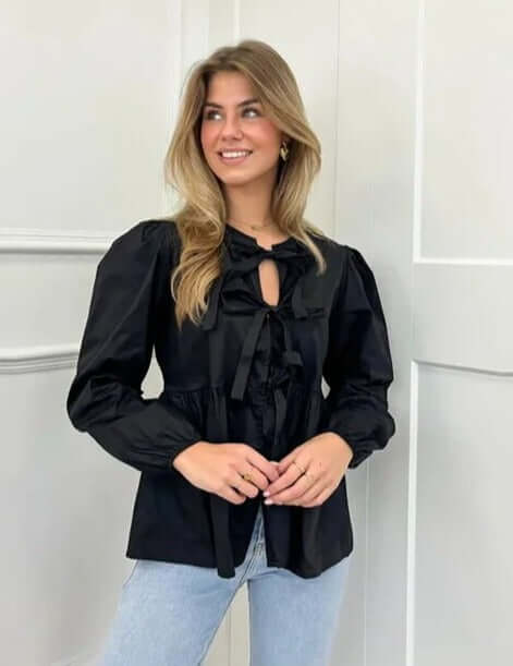 Women's Puff Sleeve Blouse with Bow Detail