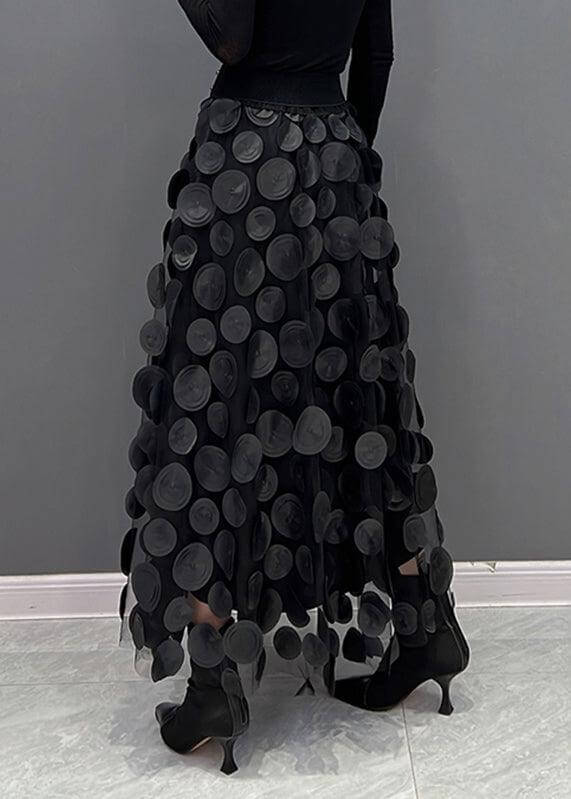 Women's Elegant Midi Tulle Skirt: Black Polka Dot