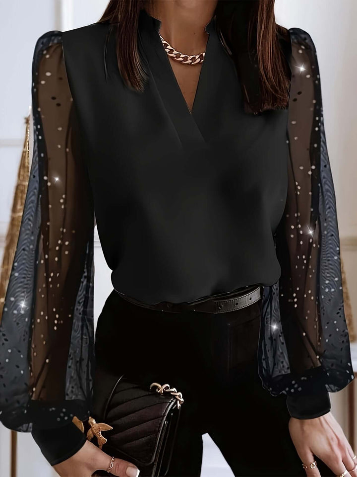 Women's Sequin Sleeve Blouse - Elegant &amp; Sparkling Top