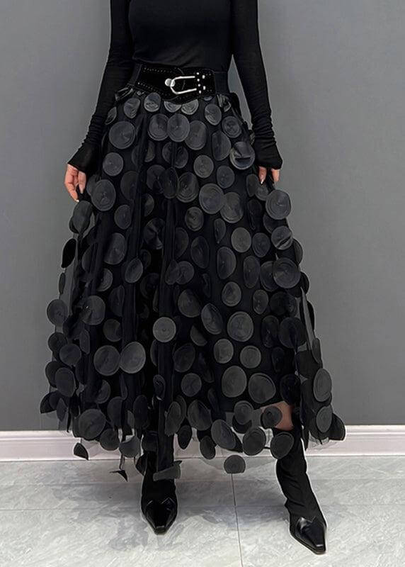 Women's Elegant Midi Tulle Skirt: Black Polka Dot