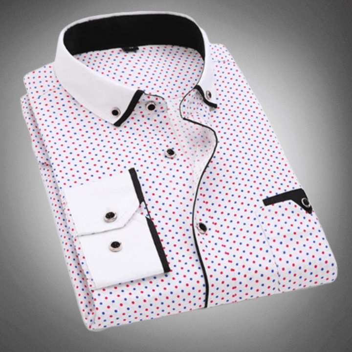 Men's Long Sleeve Polka Dot Dress Shirt
