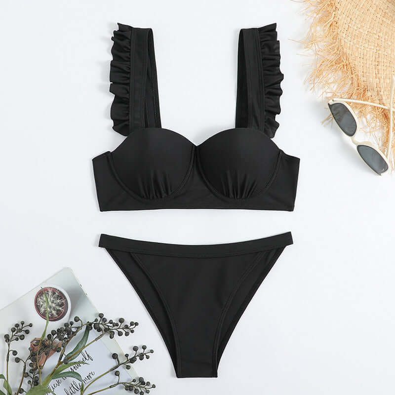 Women's Pleated Split Hard Cup Swimsuit