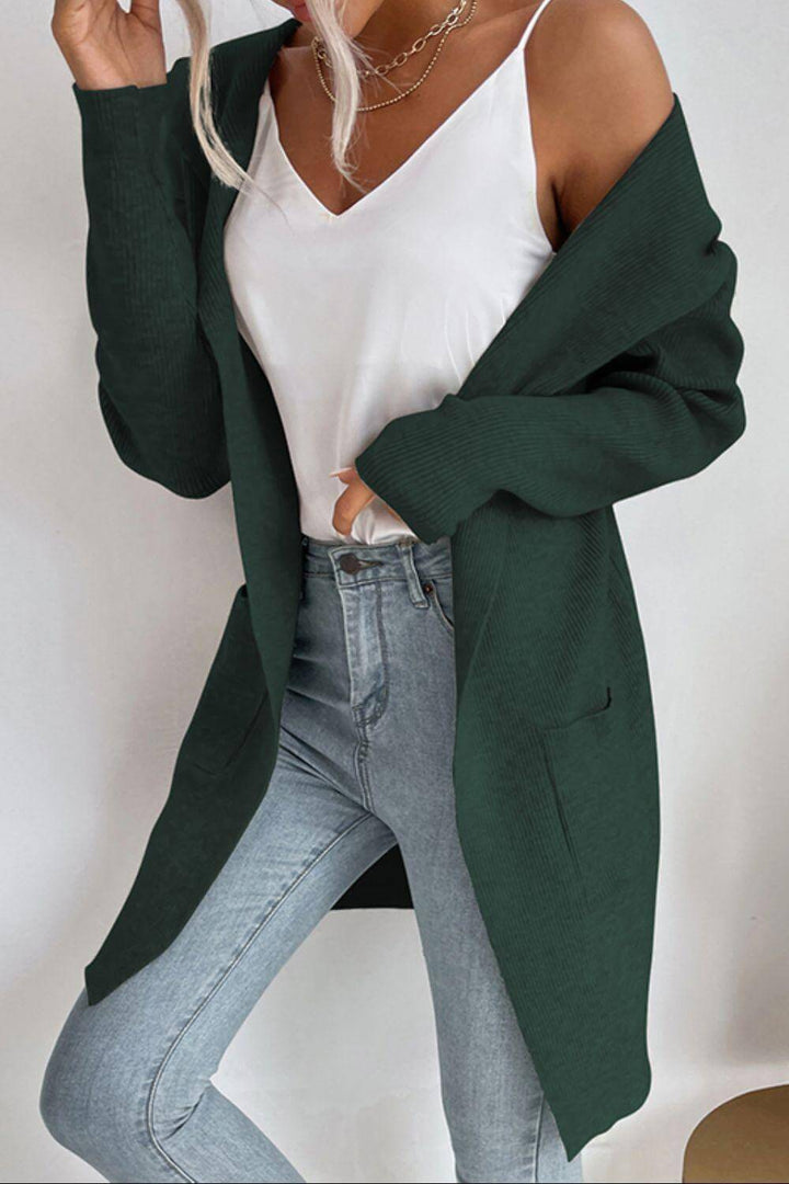 Women's Hooded Ribbed Cardigan: Cozy & Stylish Open-Front Knit