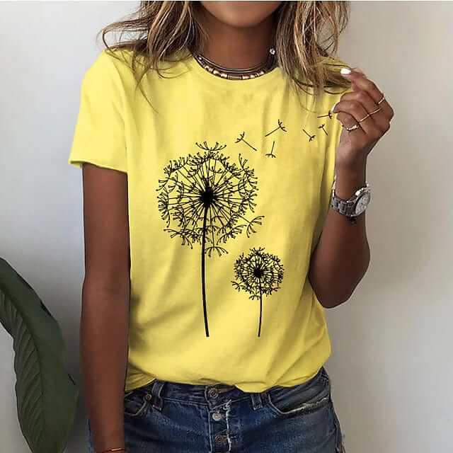 Elegant Dandelion Print Cotton T-Shirt