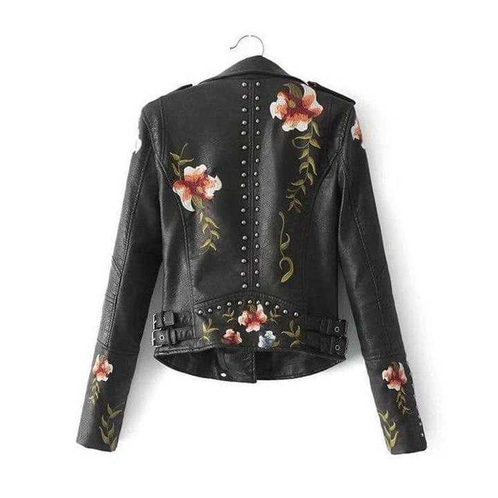 Women's Casual Floral PU Leather Jacket