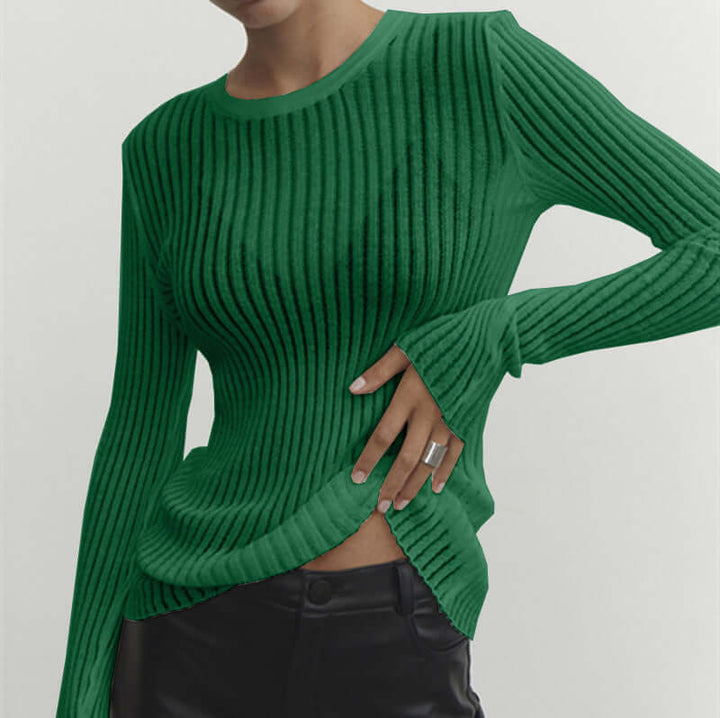 Women's Mesh Long Sleeve Ribbed Top