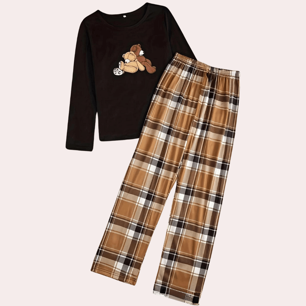 Women's Crew Neck Top & Checkered Pants Set