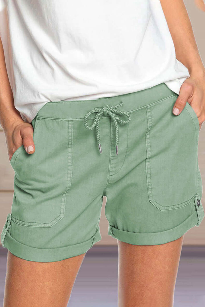 Women's Casual Shorts: Adjustable Waist & Turned-Up Hem