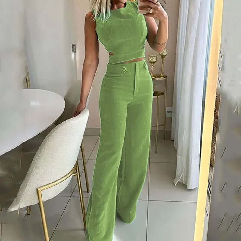Women's Round Neck Top & Wide Trouser Set