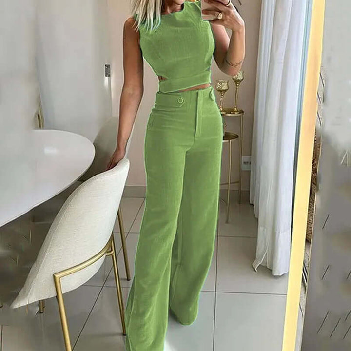 Women's Round Neck Top & Wide Trouser Set