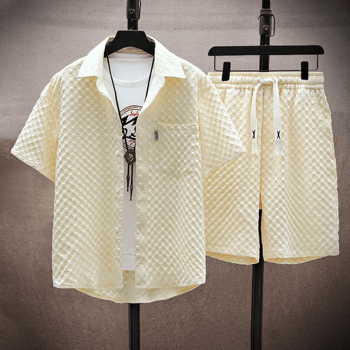 Men's Summer Two-Piece Set: Textured Shirt & Shorts