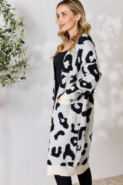 Women's Long Leopard Print Knit Cardigan
