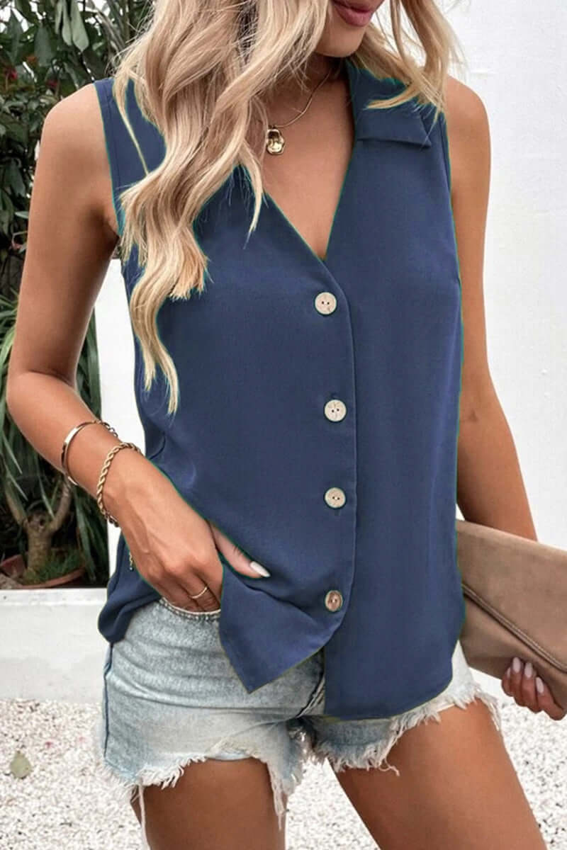 Women's V-Neck Button-Up Top: Elegant & Versatile