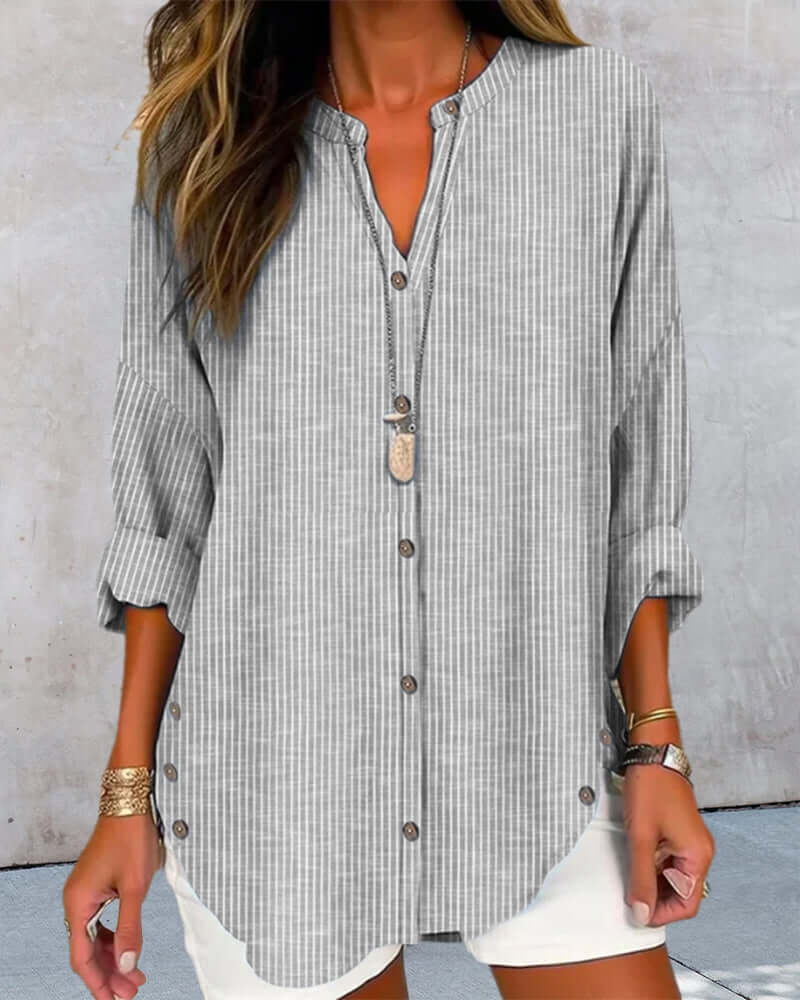 Women's Striped Button-Closure Blouse