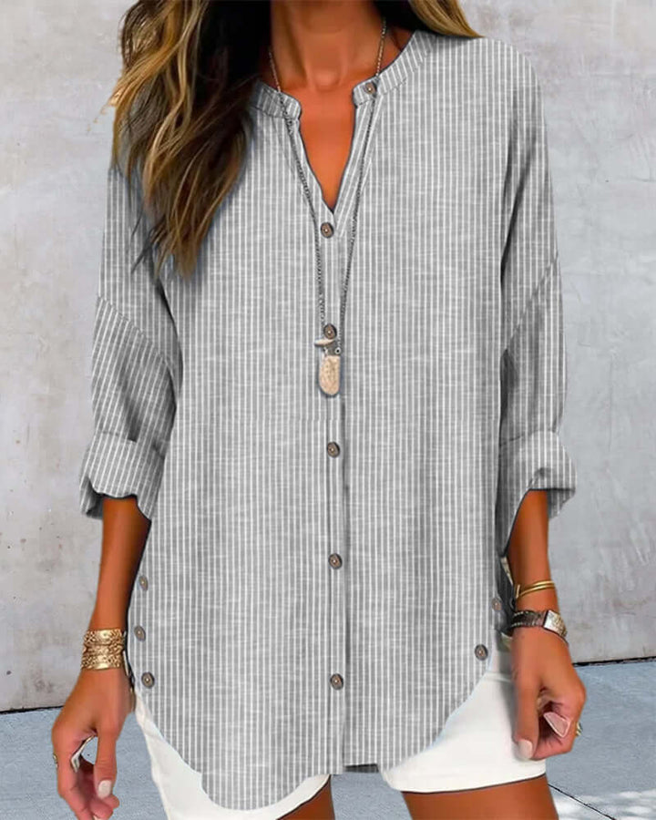 Women's Striped Button-Closure Blouse
