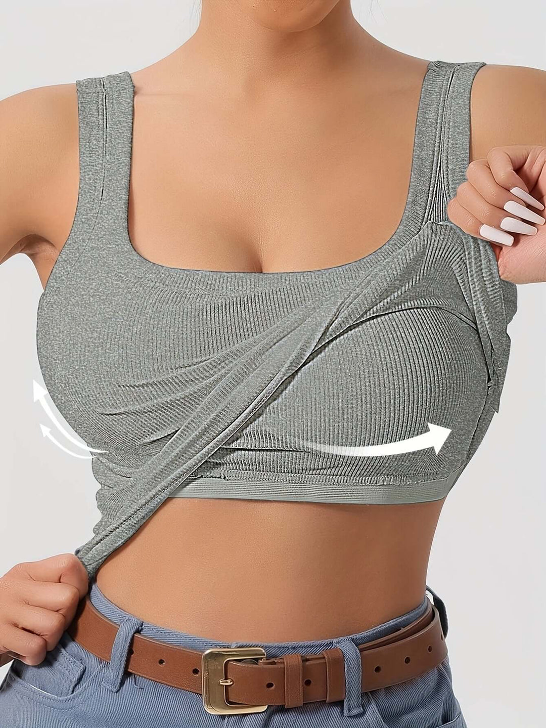 Women's Ribbed Crop Tank Top with Built-in Support