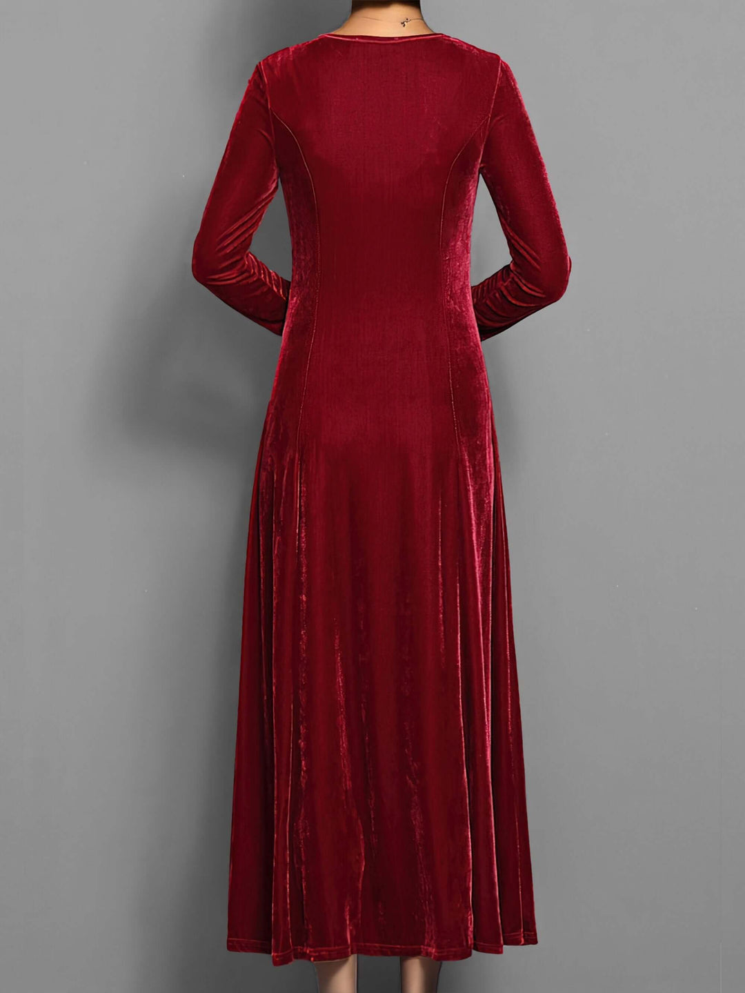 Elegant Midi Dress: Long Sleeve, Crew Neck, Velvet