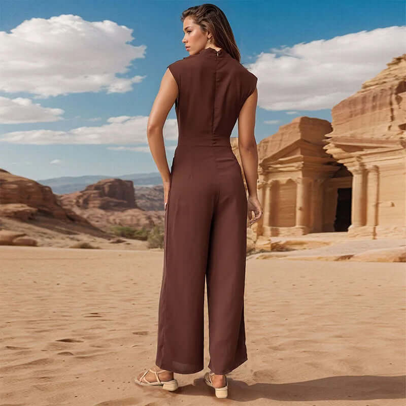 Women's Casual Sleeveless High Collar Top & Wide Leg Pants Set