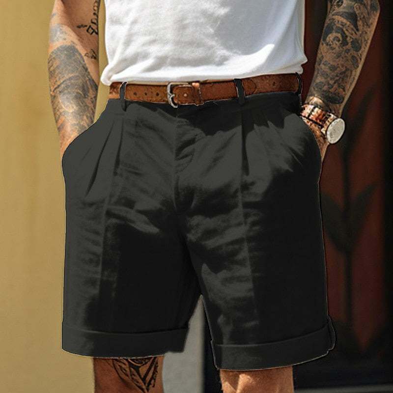 Men's Summer Cotton Linen Blend Shorts: Pleated, Cuffed, Breathable