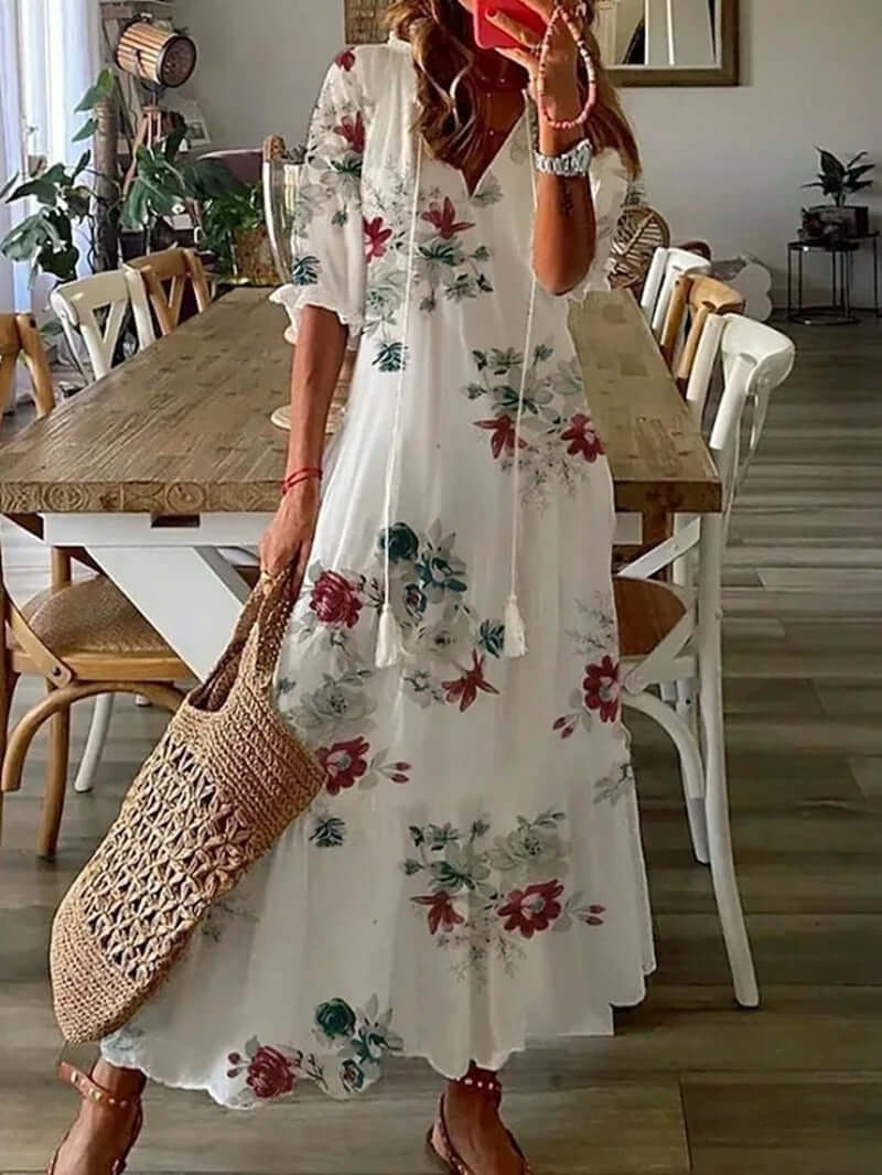 Women's Bohemian Maxi Dress: Flowy, Floral Summer Dress
