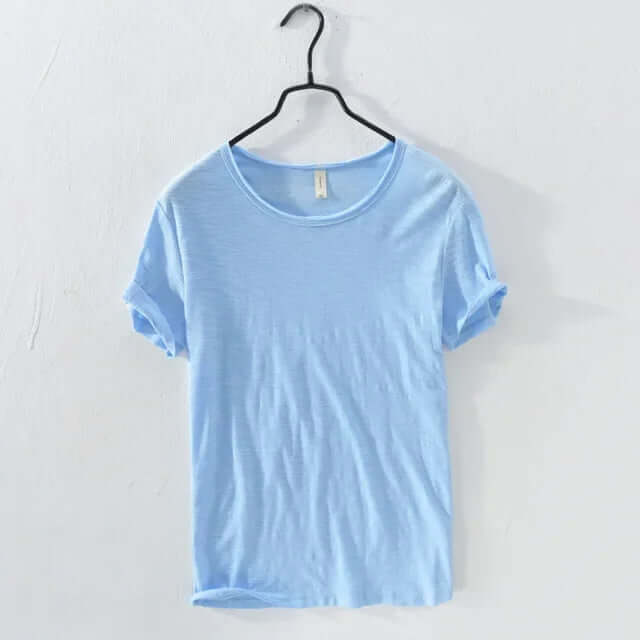 Men's Slim Fit Cotton T-Shirt - Crew Neck, Rolled Sleeves