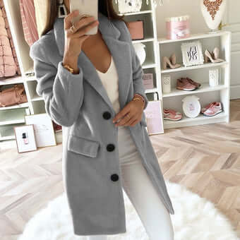 Women's Lapel Collar Double Breasted Wool Blend Coat