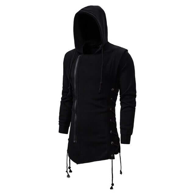 Men's Gothic Lace-Up Hoodie: Casual Outdoor Style