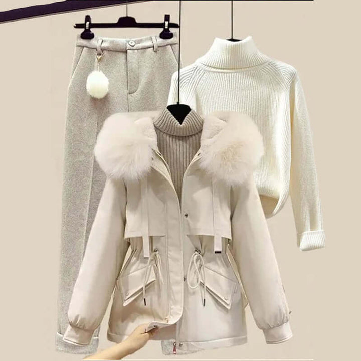 Women's Hooded 3-Piece Parka Set: Warm & Stylish Winter Outfit