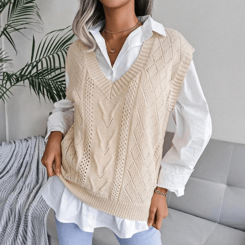 Women's Cable Knit V-Neck Sweater Vest: Cozy & Stylish Layer