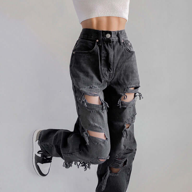 Women's Ripped Hem Jeans: Trendy & Comfortable