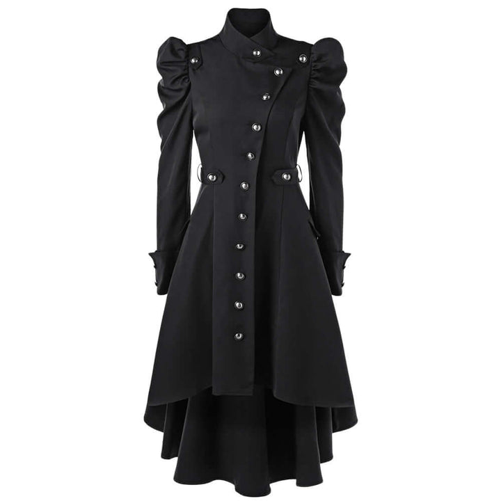 Women's Medieval Retro Jacket: Elegant Midi Length, Standing Collar